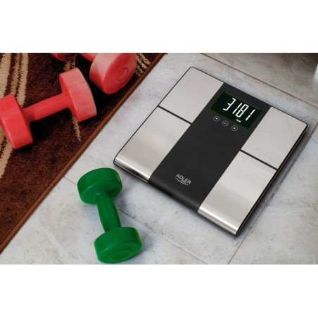 Báscula de baño adler ad 8165 con analizador, peso máximo 225 kg, acero inoxidable negro