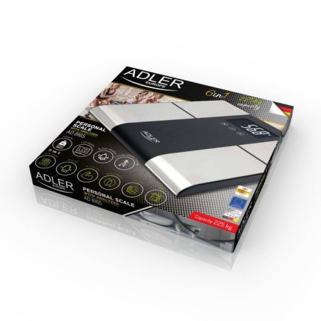 Báscula de baño adler ad 8165 con analizador, peso máximo 225 kg, acero inoxidable negro