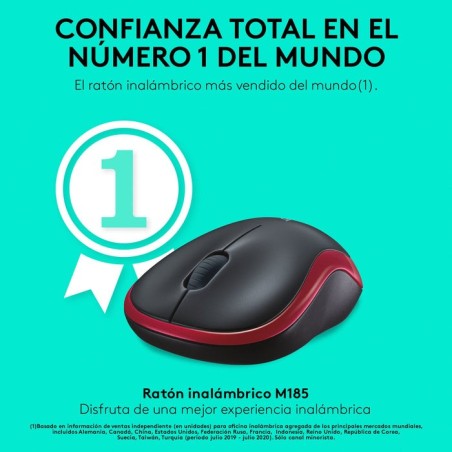 Ratón inalámbrico logitech m185 rojo 910-002240