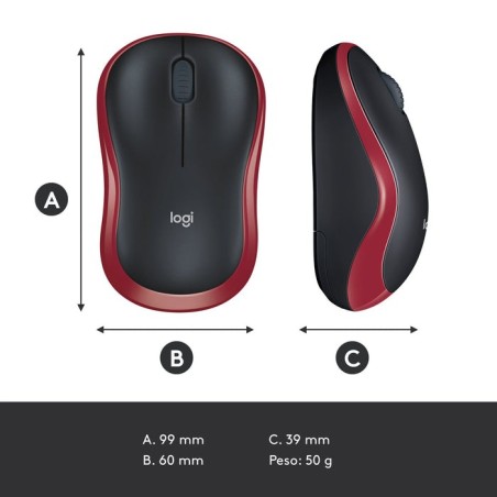 Ratón inalámbrico logitech m185 rojo 910-002240