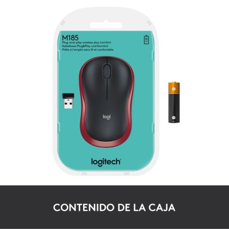 Ratón inalámbrico logitech m185 rojo 910-002240