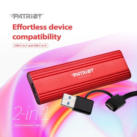 Patriot transporter lite ssd 2 tb, ssd externo rojo, usb-c 3.2 gen 2 10 gbit/s ptpl2tbpec