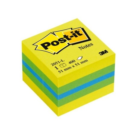 Post-it mininotas adhesivas colores 51x51mm 400 hojas/block colores  limon, verde, azul y amarillo