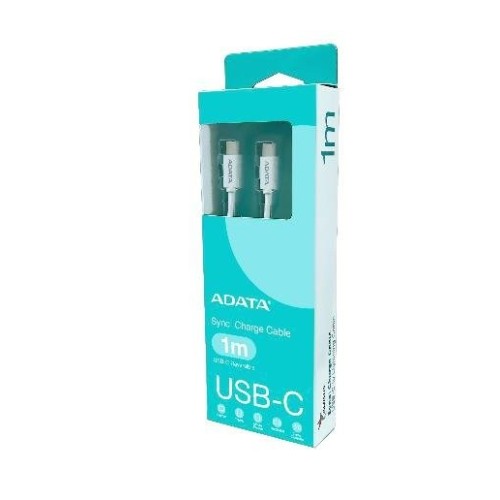 Cable adata usb 2.0, conector usb-c  conector usb-c blanco, 1 metro, pd 3.0, qc 3.0, carga con hasta 100 vatios cacc-100pn-wh