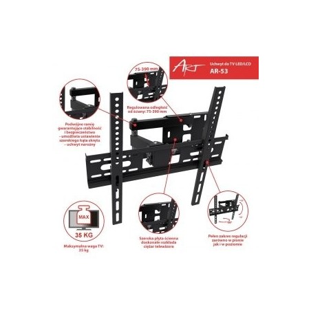 Soporte pared  art ramt ar-53 ar-53 22-55 para lcd led negro 35kg ajuste vertical y de nivel