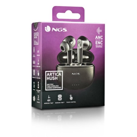 Auriculares bluetooth ngs ártica hush con estuche de carga autonomía 4h negros