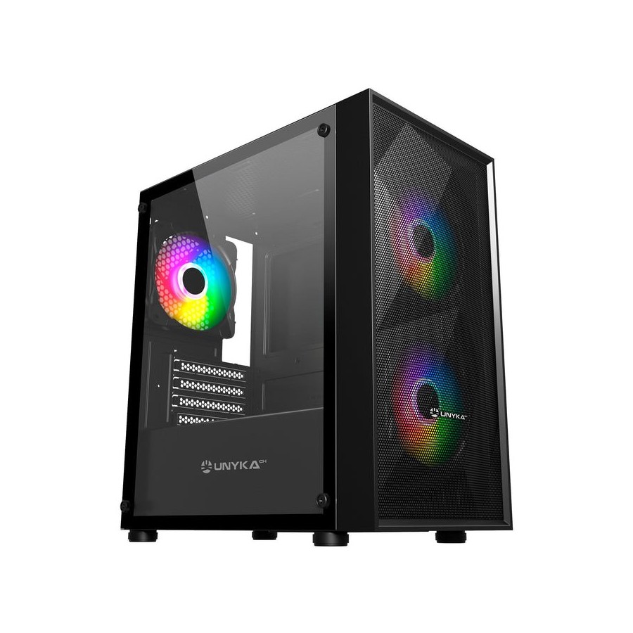 Unykach mir b200 caja gaming micro atx, mini itx - lateral de vidrio templado - 3.5", 2.5" - usb-a 2.0, 3.0 y audio - 3