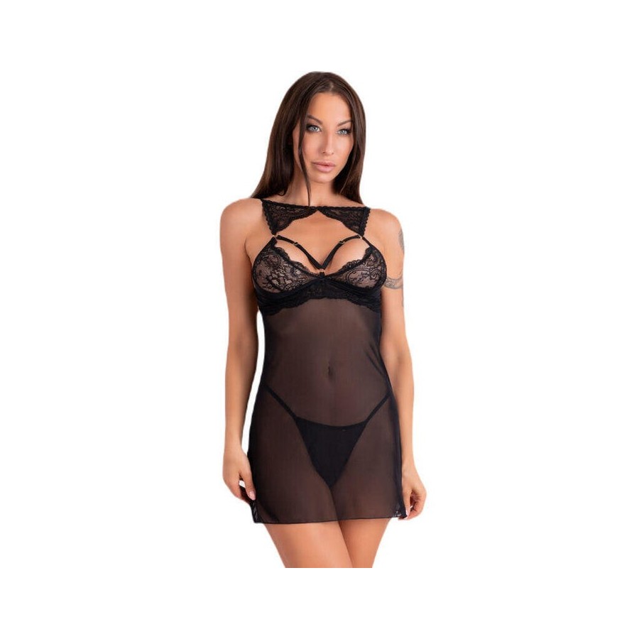 Livco corsetti fashion - krolina lc 90734 chemise + tanga negro l/xl