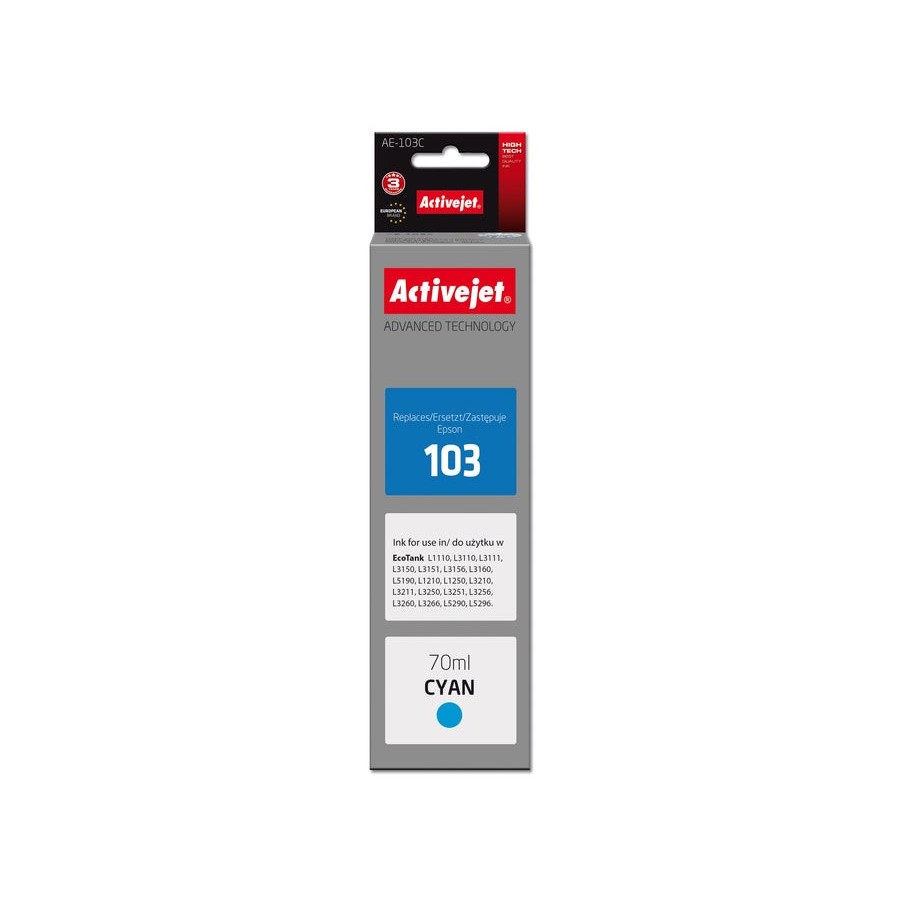 Activejet tinta ae-103c (reemplazo epson 103 c13t00s24a supreme 70 ml azul)