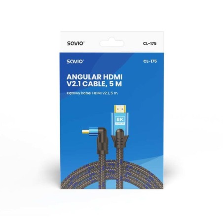 Savio cable hdmi (m) v2.1, en ángulo, 8k, hdr dinámico, cobre ofc, 5 m, cl-175