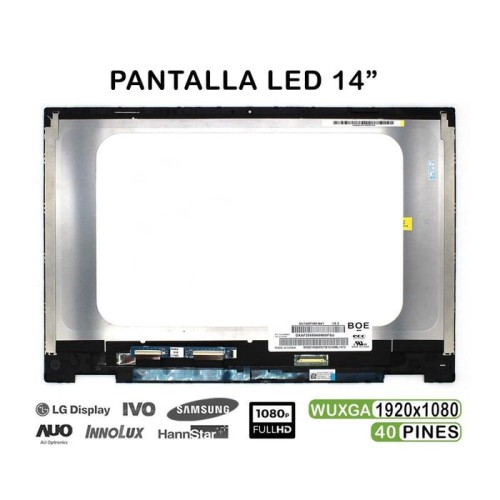 Pantalla led táctil completa de 14" para portátil hp pavilion x360 14 dw 14 dwxxx series con marco