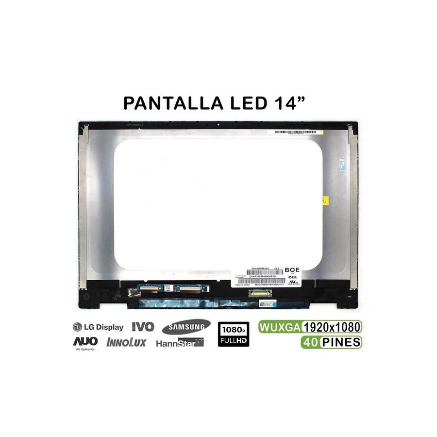 Pantalla led táctil completa de 14" para portátil hp pavilion x360 14 dw 14 dwxxx series con marco