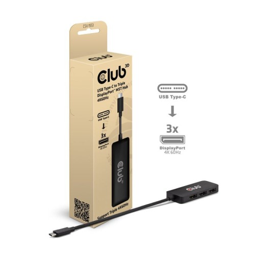 Club3d mm-hub usb 3.2 typ c  3x dp 4k60hz m h retail