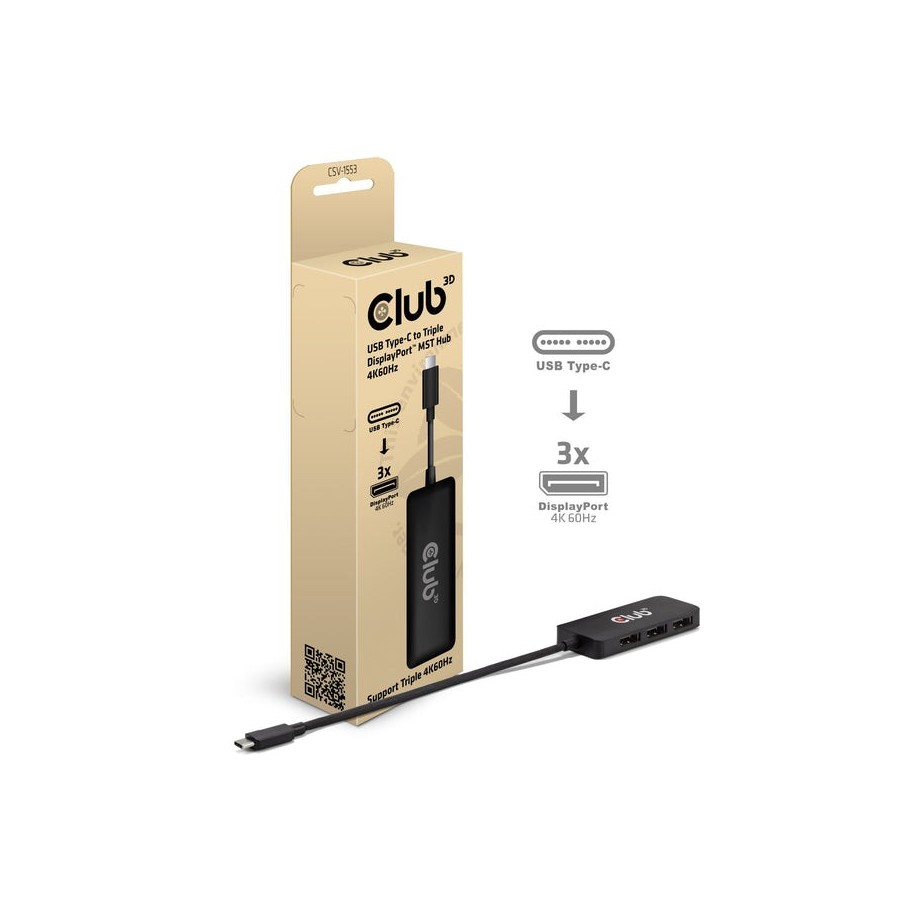 Club3d mm-hub usb 3.2 typ c  3x dp 4k60hz m h retail