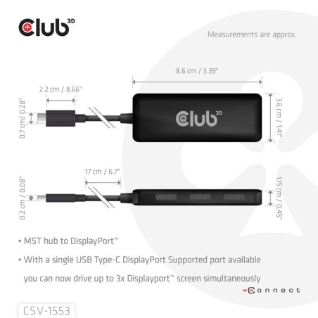 Club3d mm-hub usb 3.2 typ c  3x dp 4k60hz m h retail