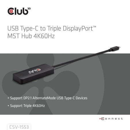 Club3d mm-hub usb 3.2 typ c  3x dp 4k60hz m h retail