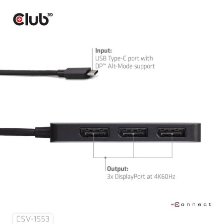 Club3d mm-hub usb 3.2 typ c  3x dp 4k60hz m h retail