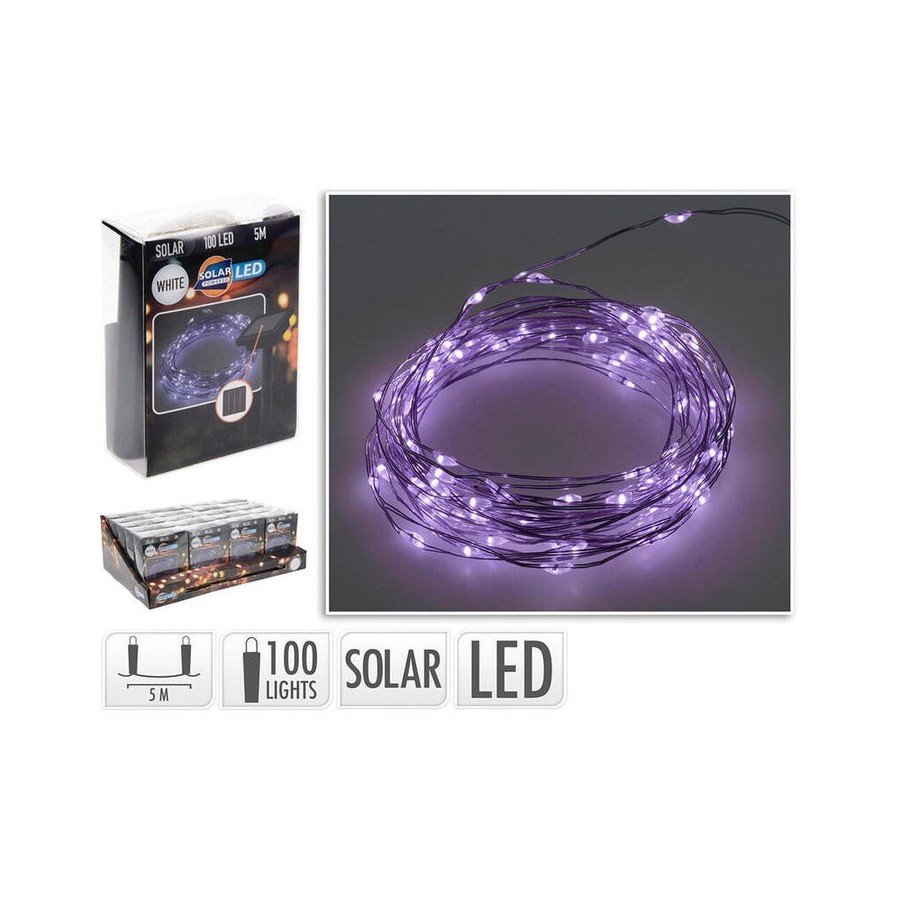 Guirnalda mled, violeta, ip44, 100 leds, solar, 5m. basics