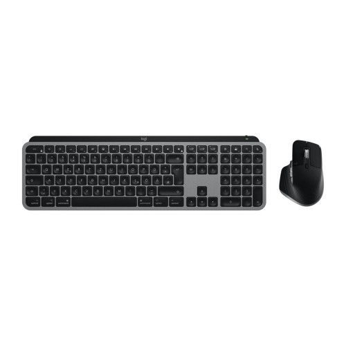 Teclado alemán + ratón logitech mx keys s combo for mac rf wireless + bluetooth qwertz aluminio, negro