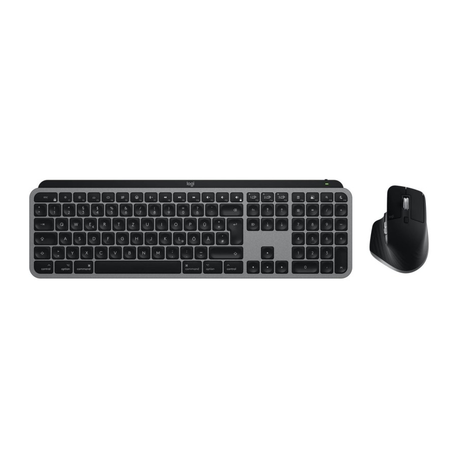 Teclado alemán + ratón logitech mx keys s combo for mac rf wireless + bluetooth qwertz aluminio, negro