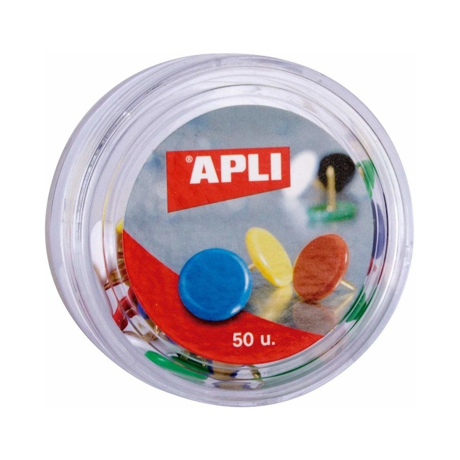 Caja de 50 unidades de chinchetas de colores surtidosapli