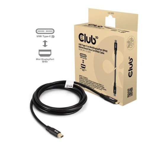 Cable club3d cac-1561  displayport 2 m mini displayport usb tipo c negro