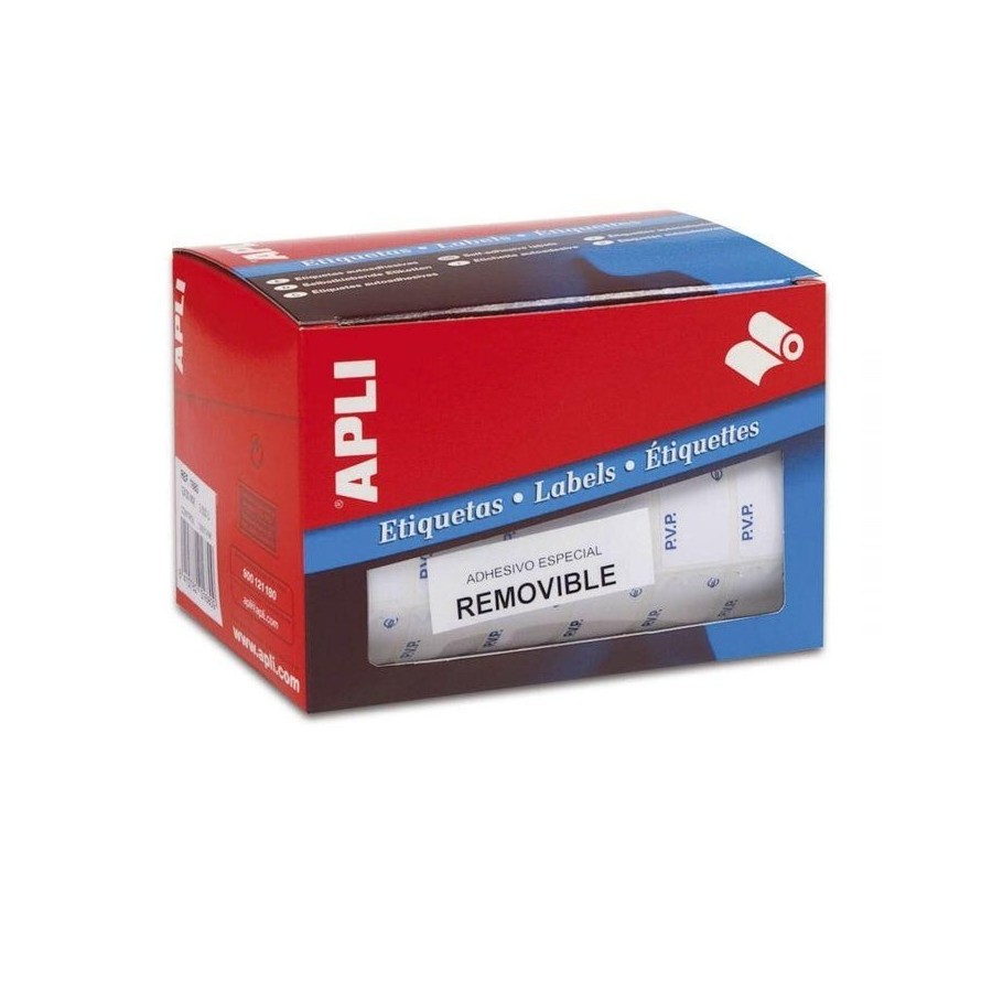 Apli etiquetas removibles para precios impresas "pvp" 12x18mm escritura manual rollo de 3360 blanco