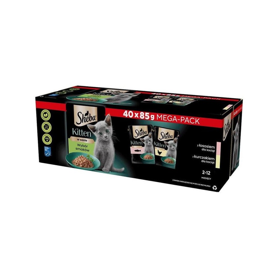 Comida húmeda para gatos sheba kitten selección de sabores en salsa  40x85 g