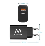 Cargador ewent rapido usb-c y qc3.0 20w