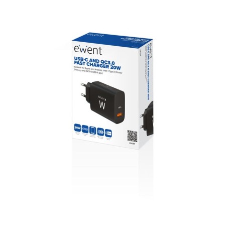 Cargador ewent rapido usb-c y qc3.0 20w