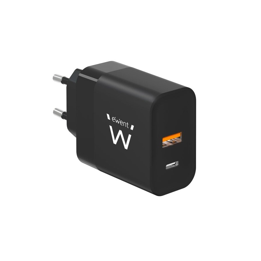 Cargador de pared rapido ewent usb-a y usb-c ganfast 45w negro