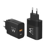 Cargador de pared rapido ewent usb-a y usb-c ganfast 45w negro