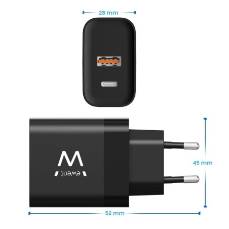 Cargador de pared rapido ewent usb-a y usb-c ganfast 45w negro