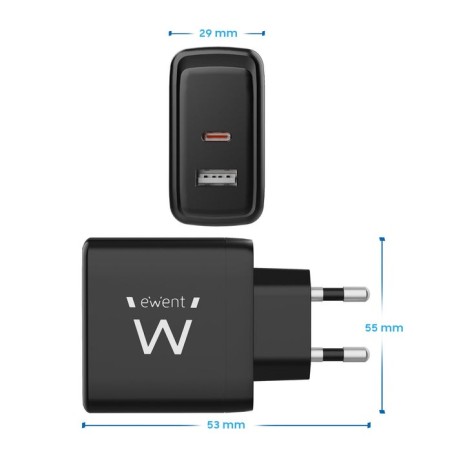 Cargador rapido ewent 2puertos (usb-c/a) 65w