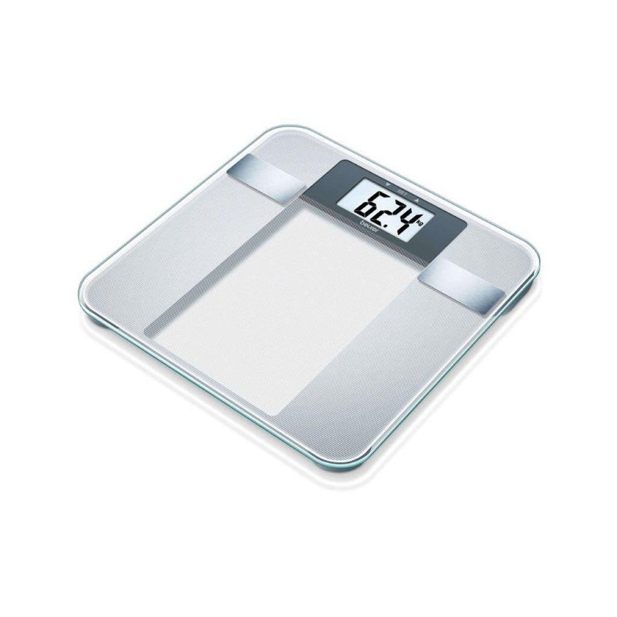 Báscula de baño beurer bg-13 pantalla lcd xl calculo imc hasta 150kg precisión 100g 10 posiciones memoria