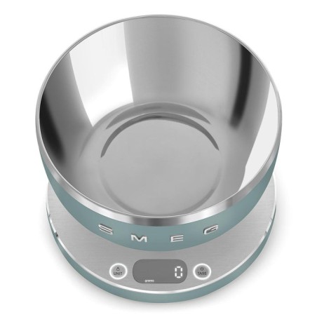 Smeg ksc01egmww báscula de cocina verde claro, acero inoxidable encimera alrededor báscula electrónica de cocina