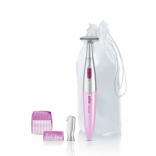Recortadora braun silk-epil 3 en 1 fg1100 rosa cabezal alta precisión cabezal fino 2 peines de recorte 1*aaa