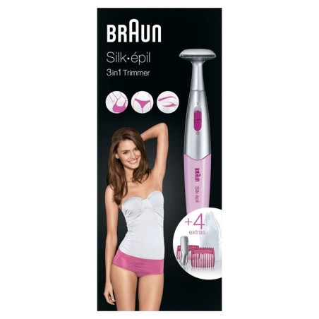 Recortadora braun silk-epil 3 en 1 fg1100 rosa cabezal alta precisión cabezal fino 2 peines de recorte 1*aaa