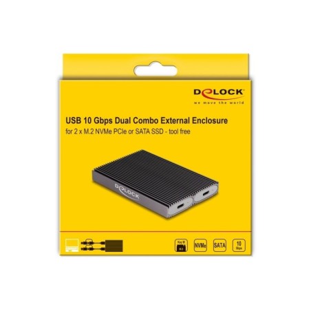 Delock 42028 caja externa usb type-c dual combo para 2 x ssd m.2 nvme pcie o sata - sin herramientas