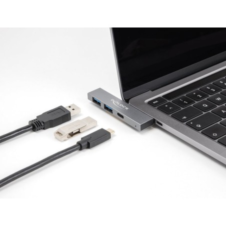 Delock 3 port slim usb hub con usb tipo-c a 1 x usb 5 gbps usb tipo-c