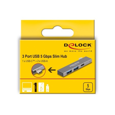 Delock 3 port slim usb hub con usb tipo-c a 1 x usb 5 gbps usb tipo-c