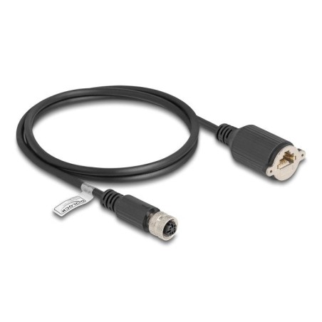 Delock m12 cable d-kodiert 4 pin hembra a rj45 hembra cat.5e ftp 1 m negro