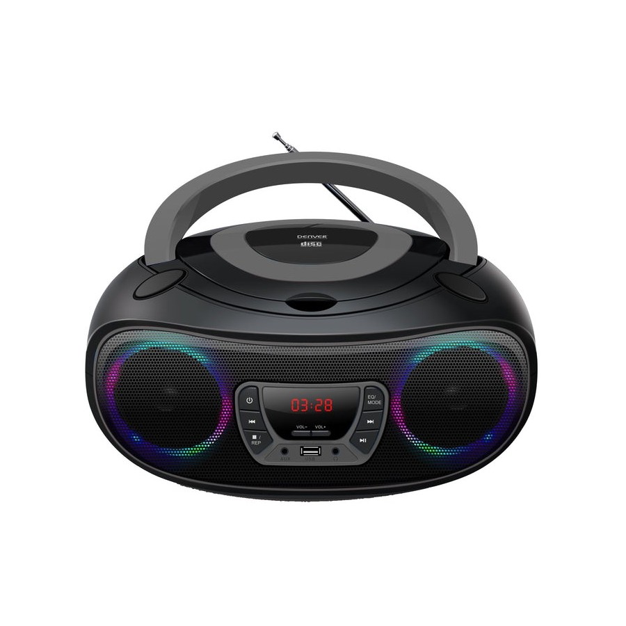 Reproductor cd denver tcl-212btgrey 2*2w salida radio fm mp3 usb función bluetooh luces led