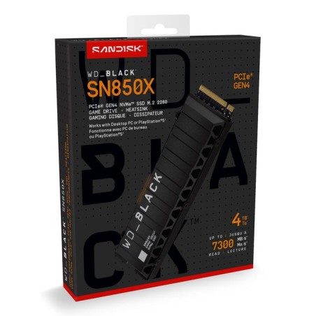 Wd black sn850x nvme ssd 4tb negro, pcie 4.0 x4, nvme, m.2 2280, disipador wds400t2xhe