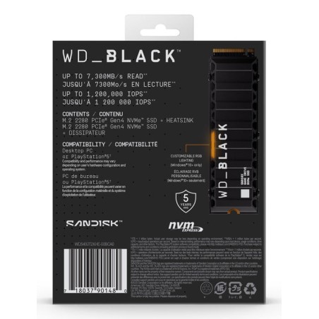 Wd black sn850x nvme ssd 4tb negro, pcie 4.0 x4, nvme, m.2 2280, disipador wds400t2xhe