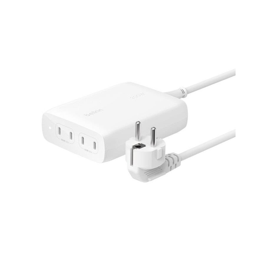 Cargador de pared belkin 4 puertos usb-c gan 200w, blanco