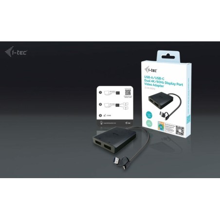 I-tec usb-a/usb-c dual 4k/60 hz displayport video adapter
