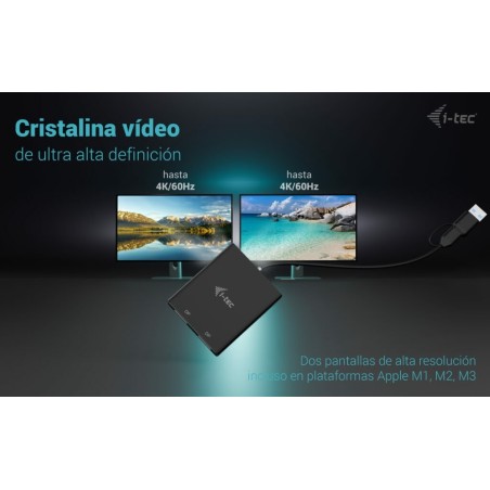 I-tec usb-a/usb-c dual 4k/60 hz displayport video adapter