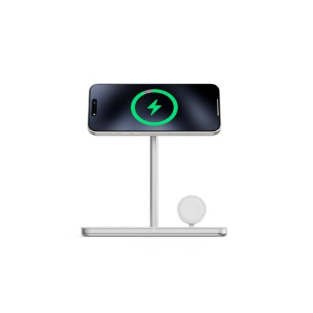 Soporte base de carga inalambrico 3en1 magsafe plata linq carga magnética qi2/ certificación mfi para apple watch