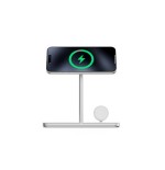 Soporte base de carga inalambrico 3en1 magsafe plata linq carga magnética qi2/ certificación mfi para apple watch